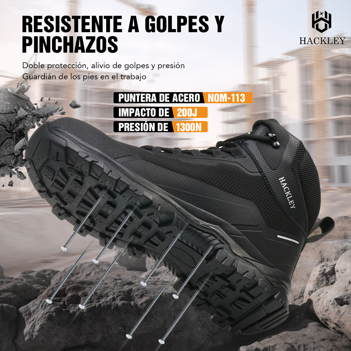 SEGURITO Work Safety Boots, Impact & Puncture Resistant, NOM-113 Steel Toe, Black