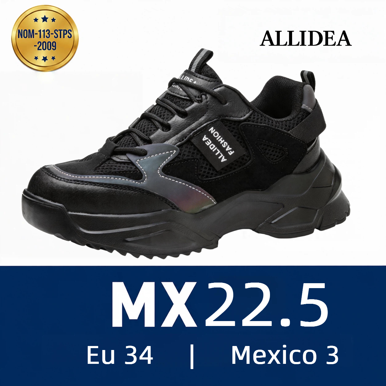 ALLIDEA A3 Negro | Zapatos de Seguridad para Mujer Suela Kevlar Antiperforación Ligeros NOM-113