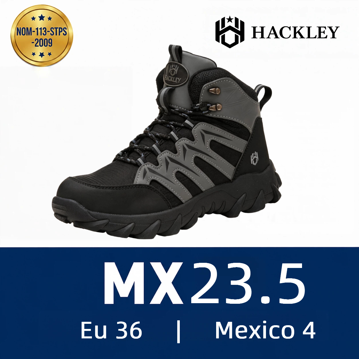 HACKLEY G3 Gris  Bota Industrial Alta Antiderrapante Punta de Acero NOM-113