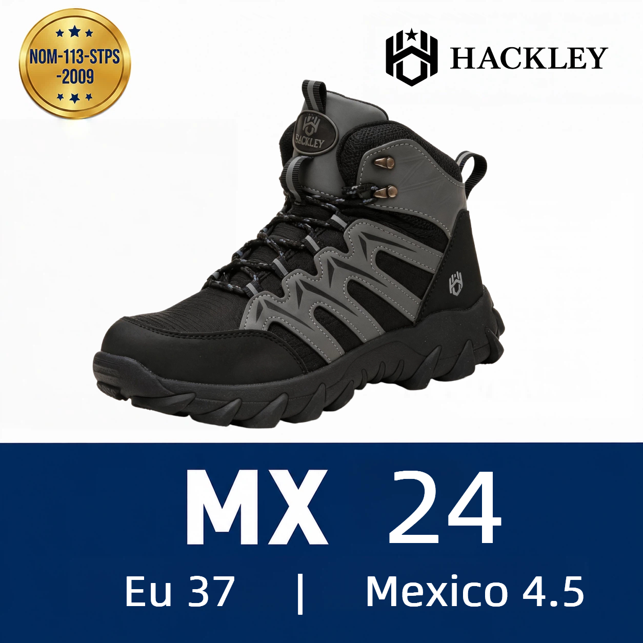 HACKLEY G3 Gris  Bota Industrial Alta Antiderrapante Punta de Acero NOM-113