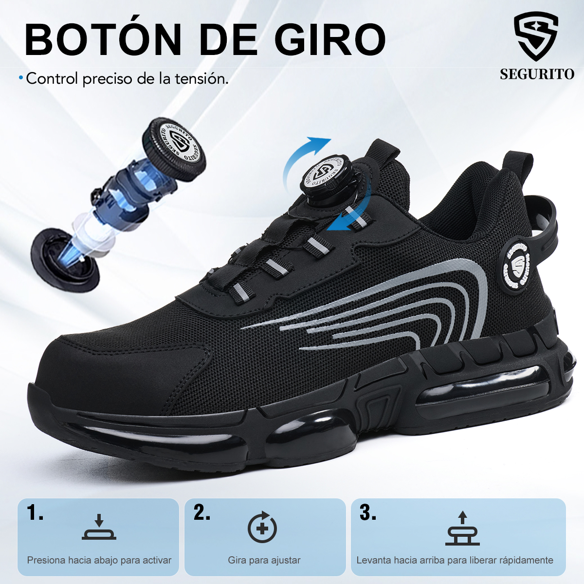 SEGURITO Safety Work Shoes with BOA Closure, Steel Toe, Puncture-Resistant, Black