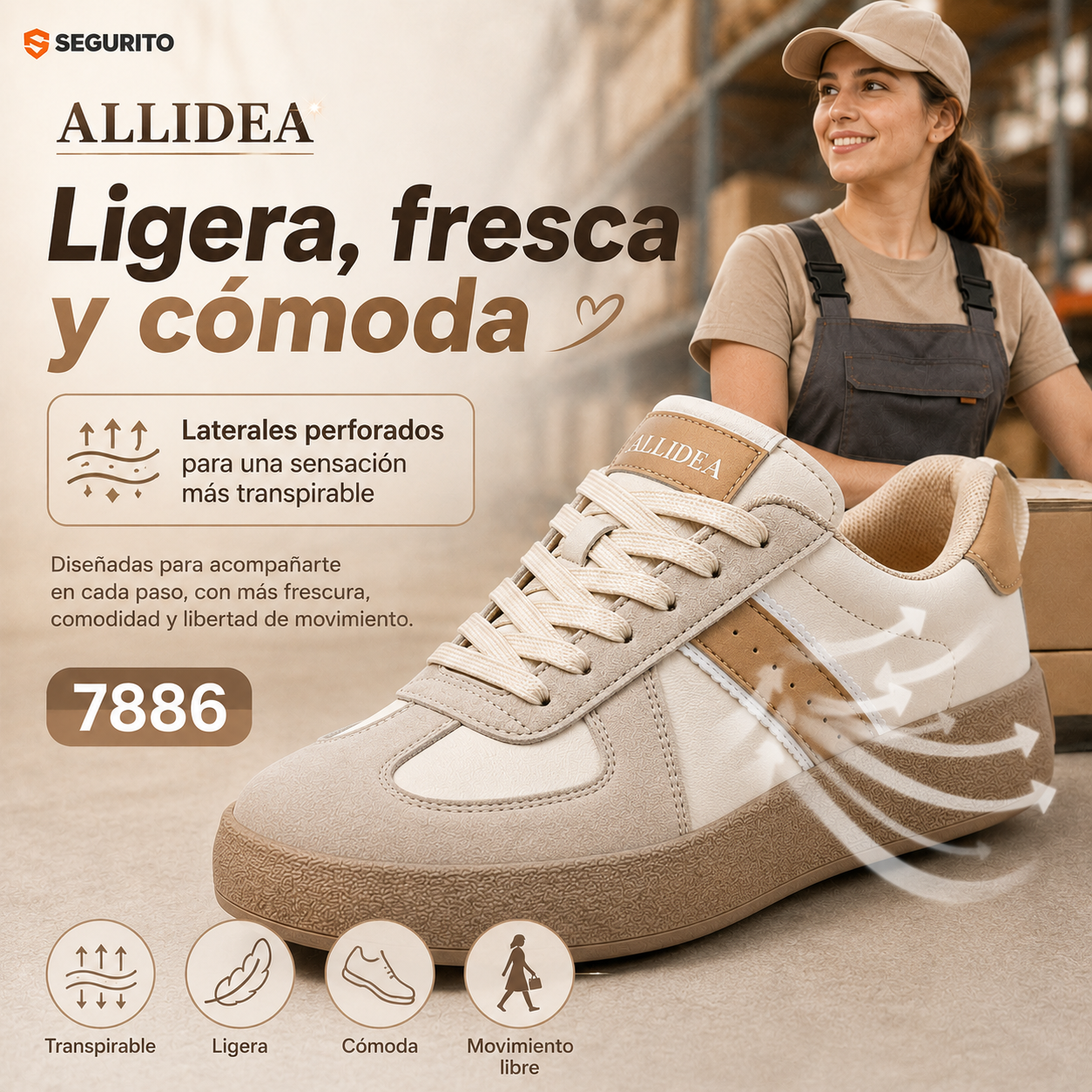 ALLIDEA 7886  Zapatos de Seguridad para Mujer Casuales Antiderrapantes NOM-113