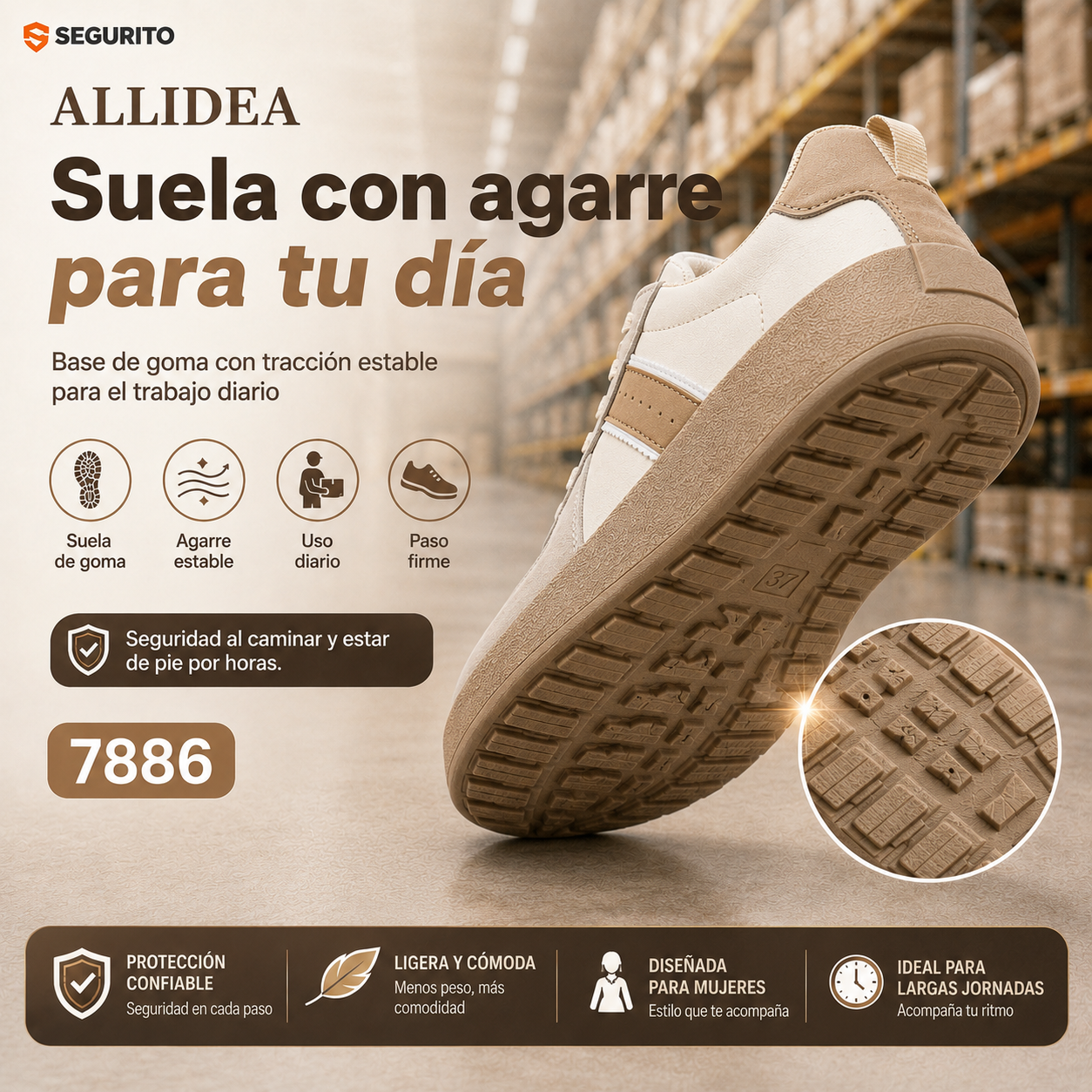 ALLIDEA 7886  Zapatos de Seguridad para Mujer Casuales Antiderrapantes NOM-113