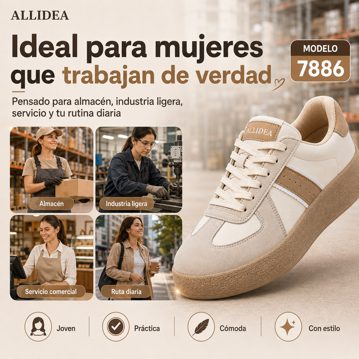 ALLIDEA 7886  Zapatos de Seguridad para Mujer Casuales Antiderrapantes NOM-113