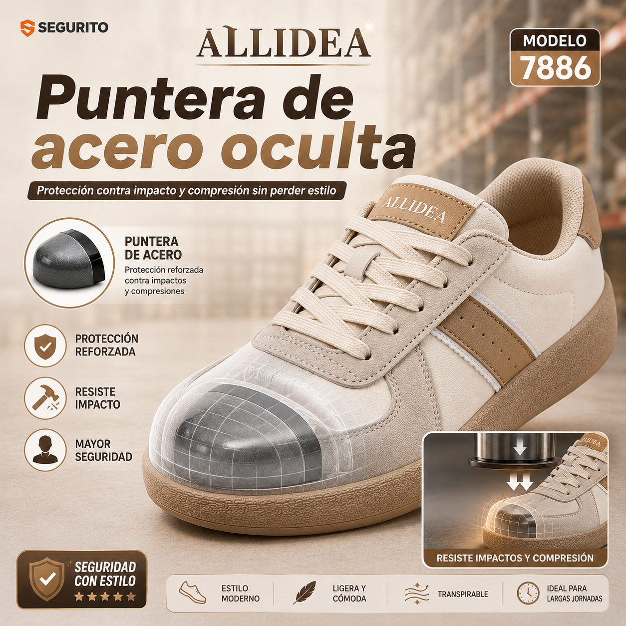 ALLIDEA 7886  Zapatos de Seguridad para Mujer Casuales Antiderrapantes NOM-113