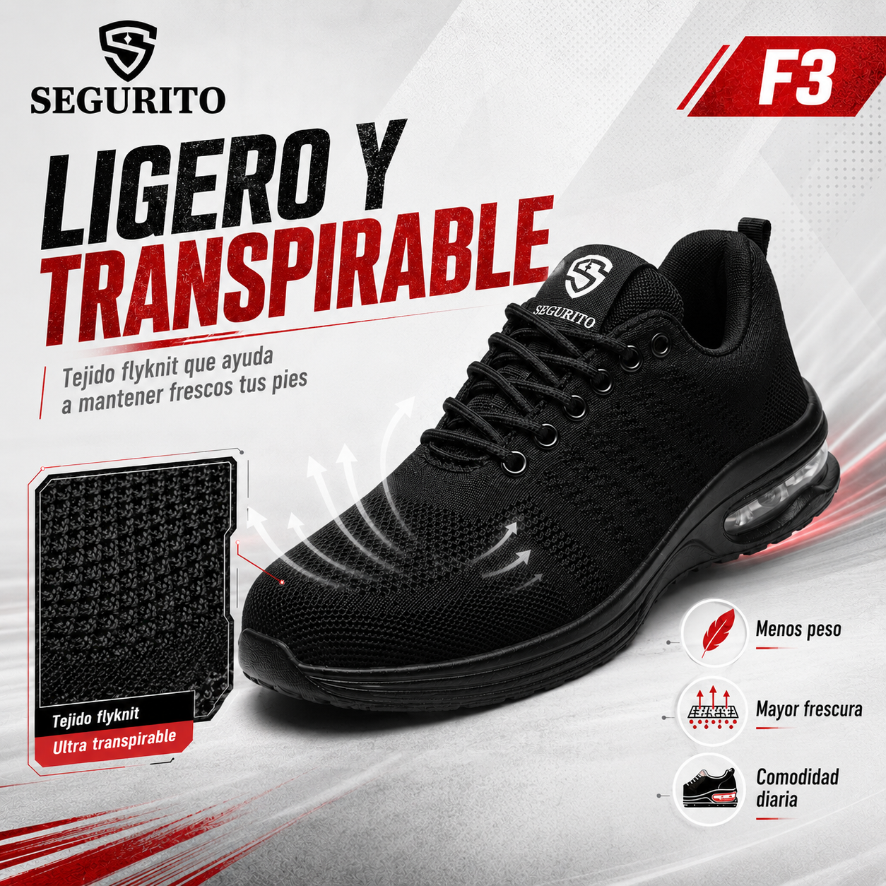 SEGURITO F3  Zapatillas Deportivas de Seguridad Casuales con Punta de Acero NOM-113