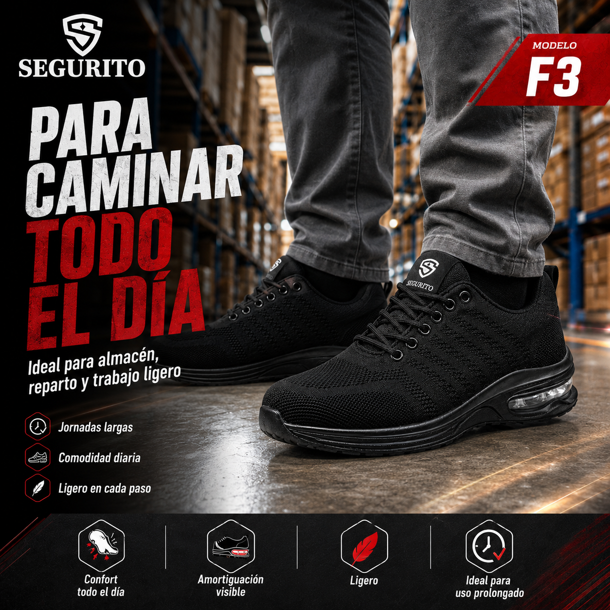 SEGURITO F3  Zapatillas Deportivas de Seguridad Casuales con Punta de Acero NOM-113