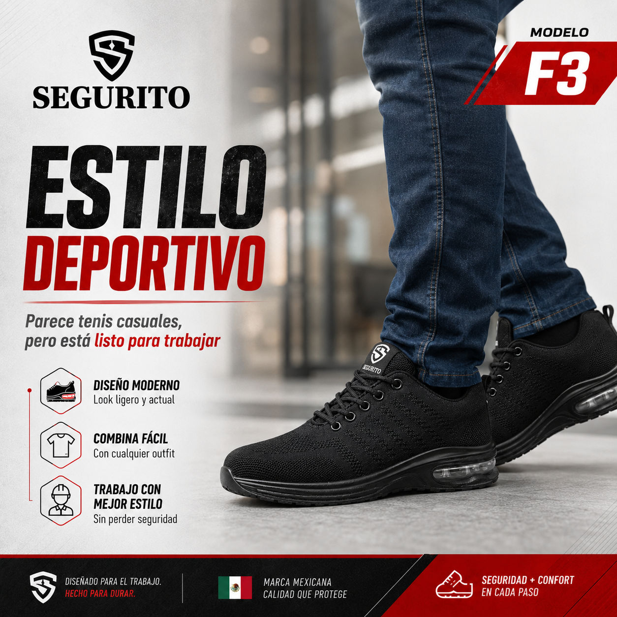 SEGURITO F3  Zapatillas Deportivas de Seguridad Casuales con Punta de Acero NOM-113