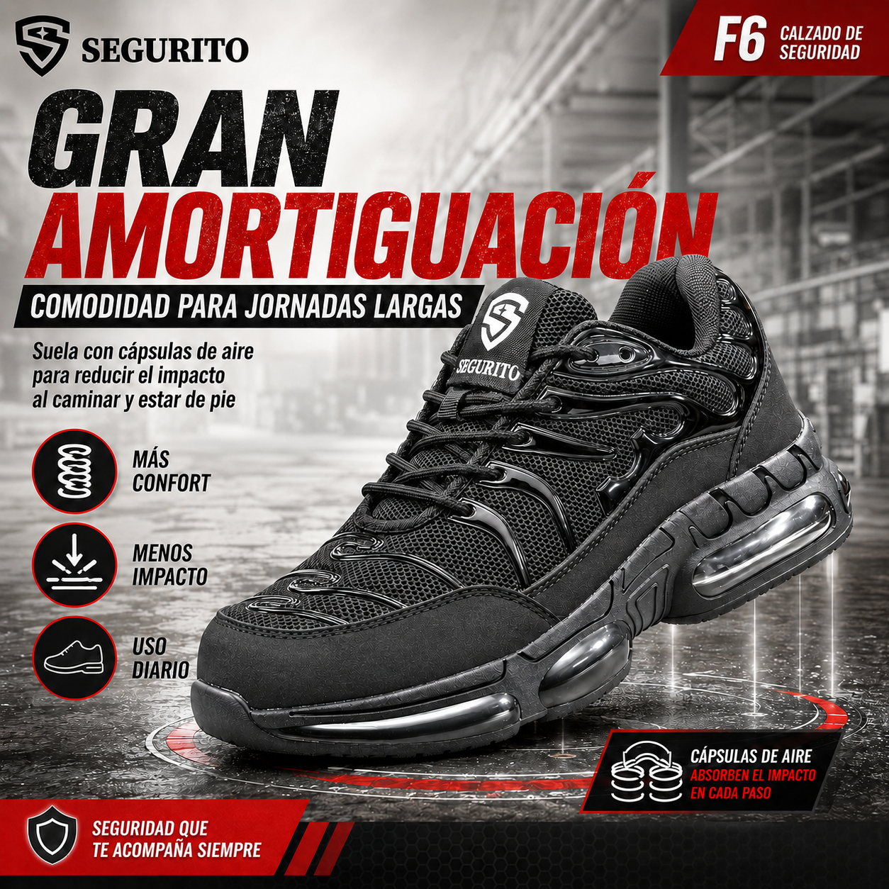 SEGURITO F6 Zapatos de Malla Transpirable Ultraligeros con Punta de Acero NOM-113