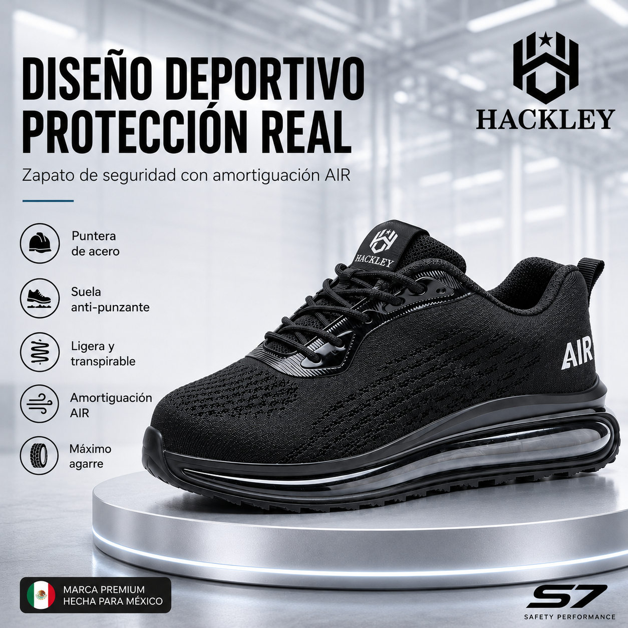 HACKLEY S7  Zapato Industrial Ligero Antiderrapante Punta de Acero NOM-113