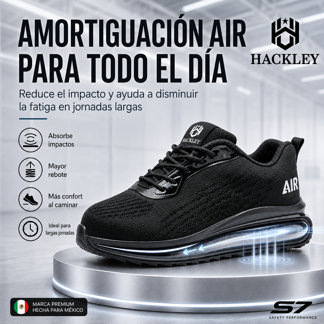 HACKLEY S7  Zapato Industrial Ligero Antiderrapante Punta de Acero NOM-113