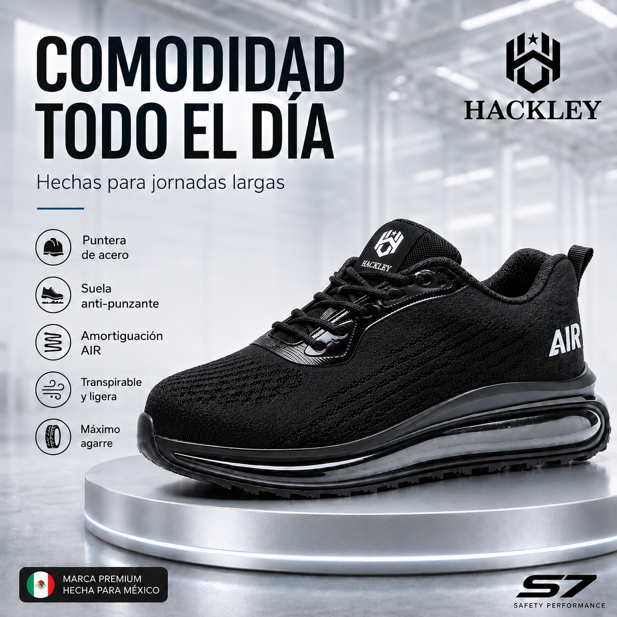 HACKLEY S7  Zapato Industrial Ligero Antiderrapante Punta de Acero NOM-113