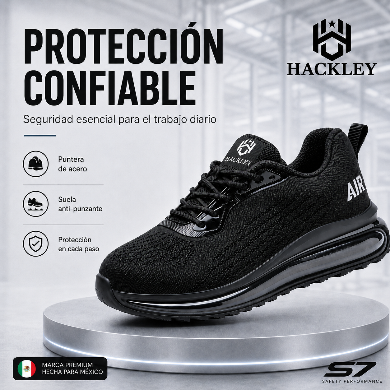 HACKLEY S7  Zapato Industrial Ligero Antiderrapante Punta de Acero NOM-113
