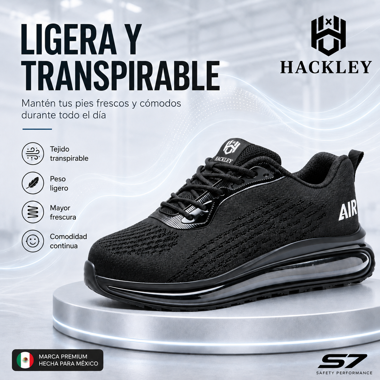 HACKLEY S7  Zapato Industrial Ligero Antiderrapante Punta de Acero NOM-113