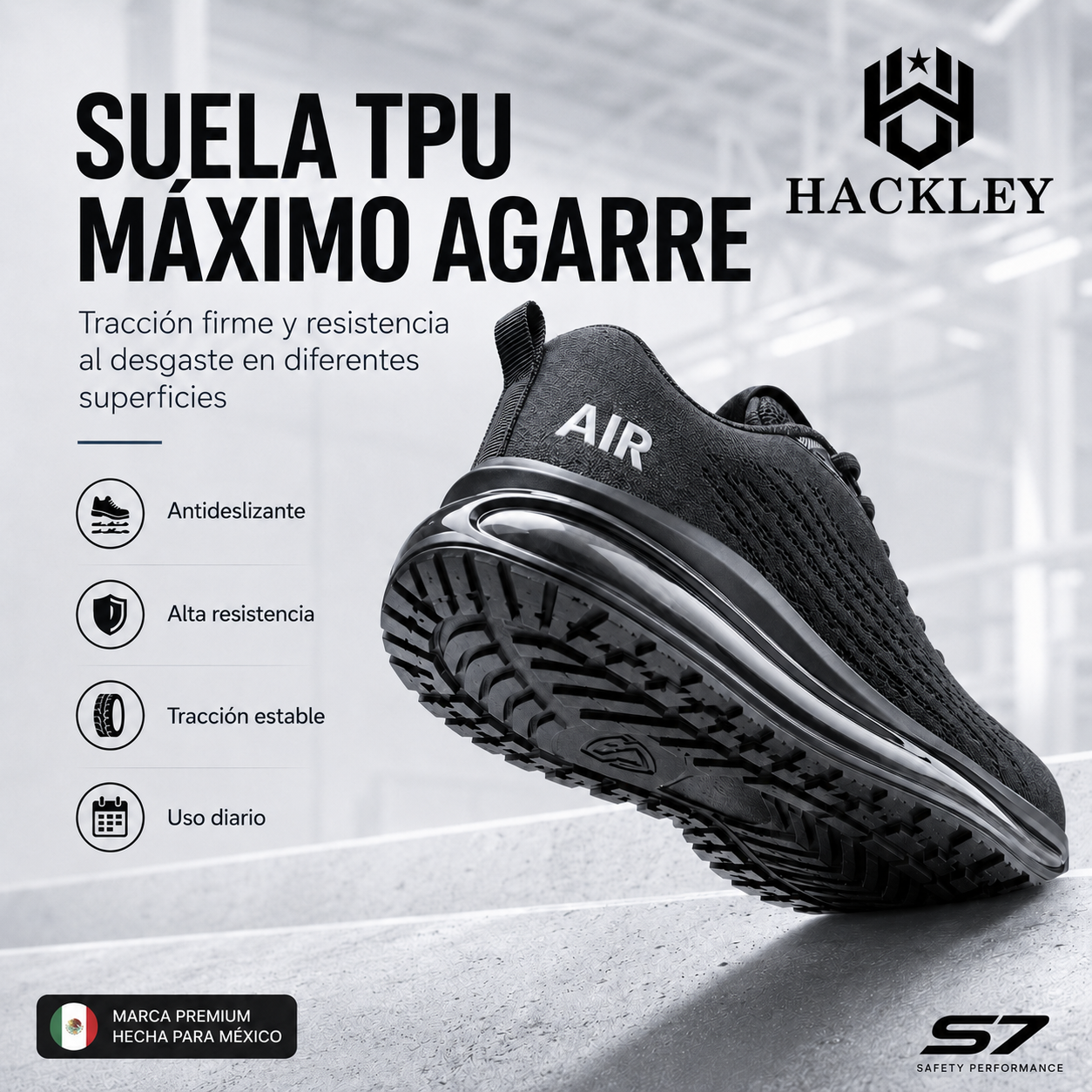 HACKLEY S7  Zapato Industrial Ligero Antiderrapante Punta de Acero NOM-113