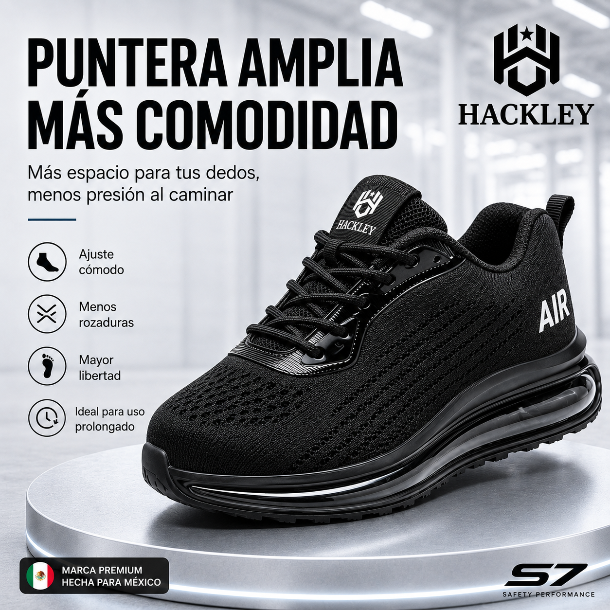 HACKLEY S7  Zapato Industrial Ligero Antiderrapante Punta de Acero NOM-113