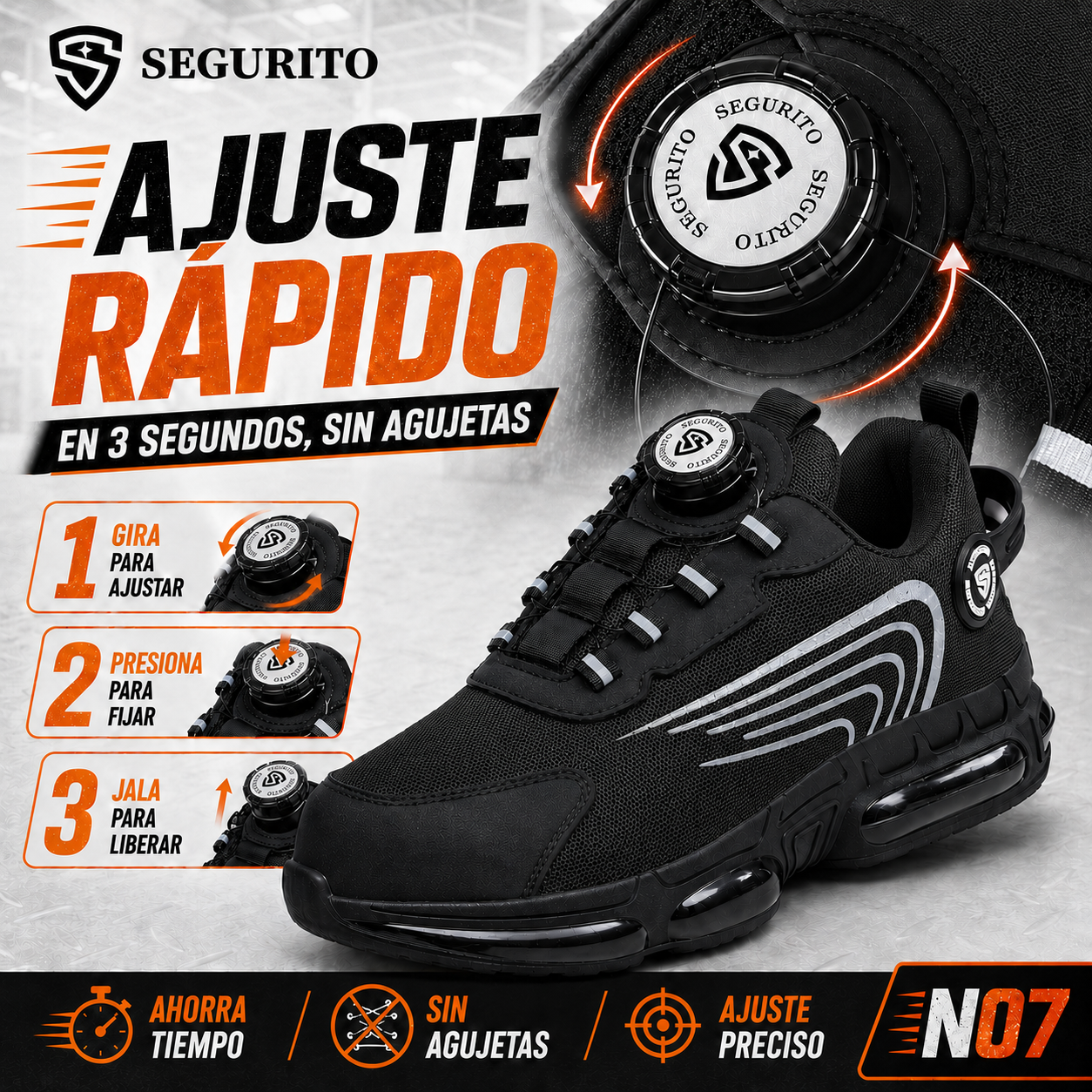 SEGURITO N07 Botas de Seguridad con BOA, Punta de Acero y Suela Antiperforación NOM-113