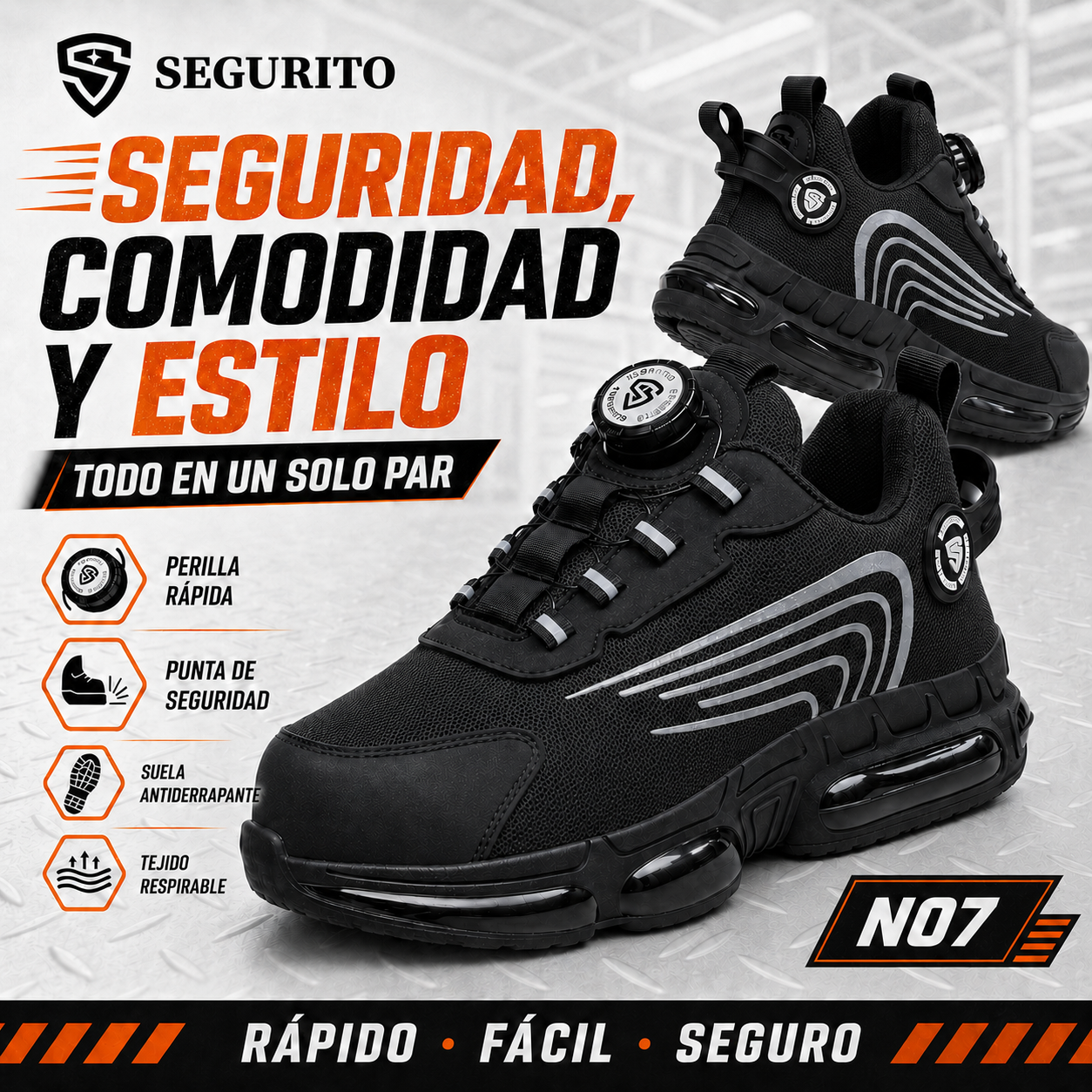 SEGURITO N07 Botas de Seguridad con BOA, Punta de Acero y Suela Antiperforación NOM-113