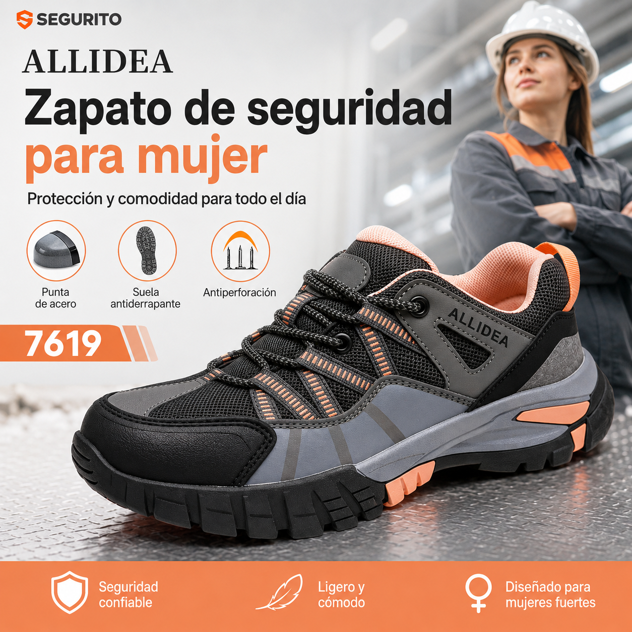 ALLIDEA 7619 |Zapatos de Seguridad para Mujer Deportivos Altos Punta de Acero NOM-113
