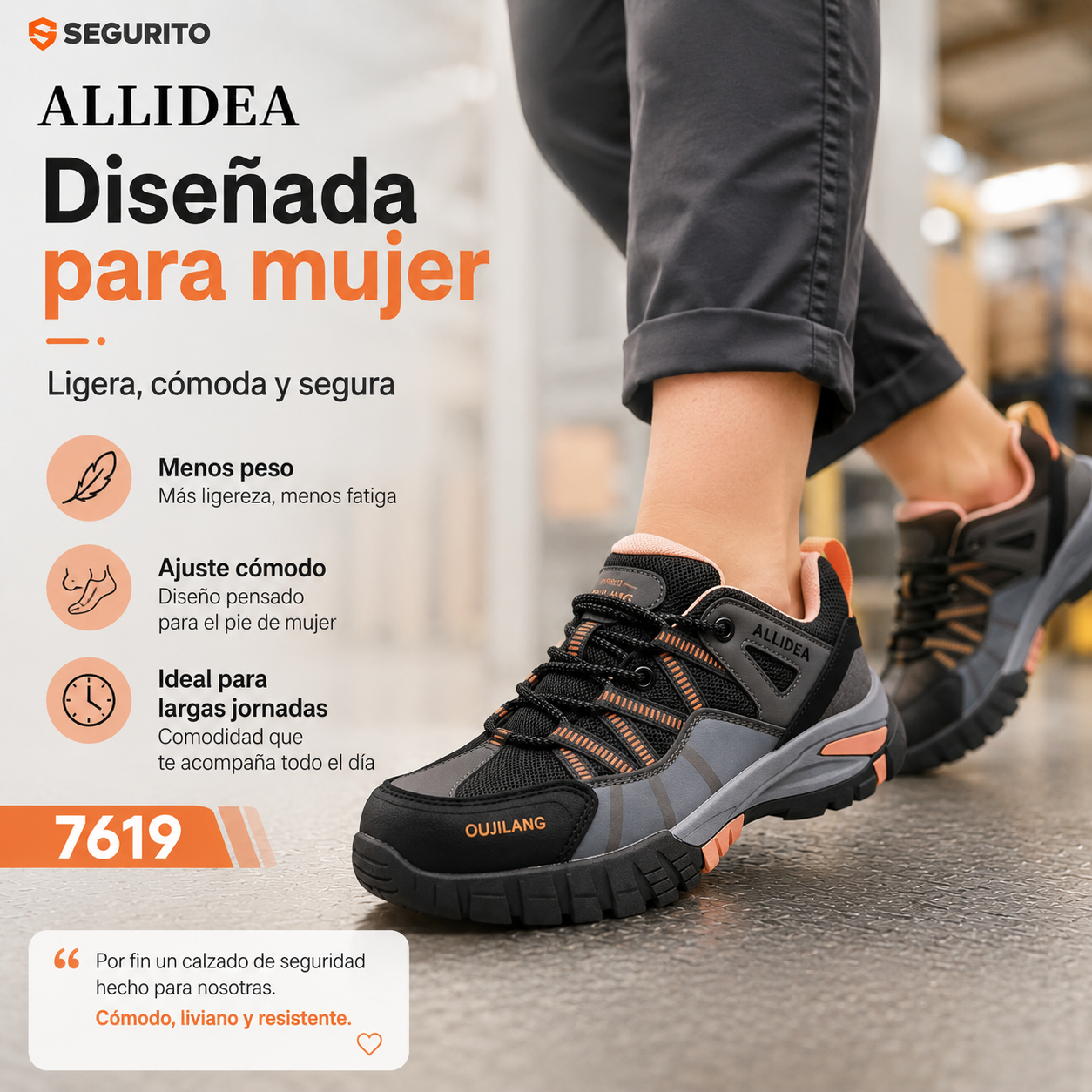 ALLIDEA 7619 |Zapatos de Seguridad para Mujer Deportivos Altos Punta de Acero NOM-113