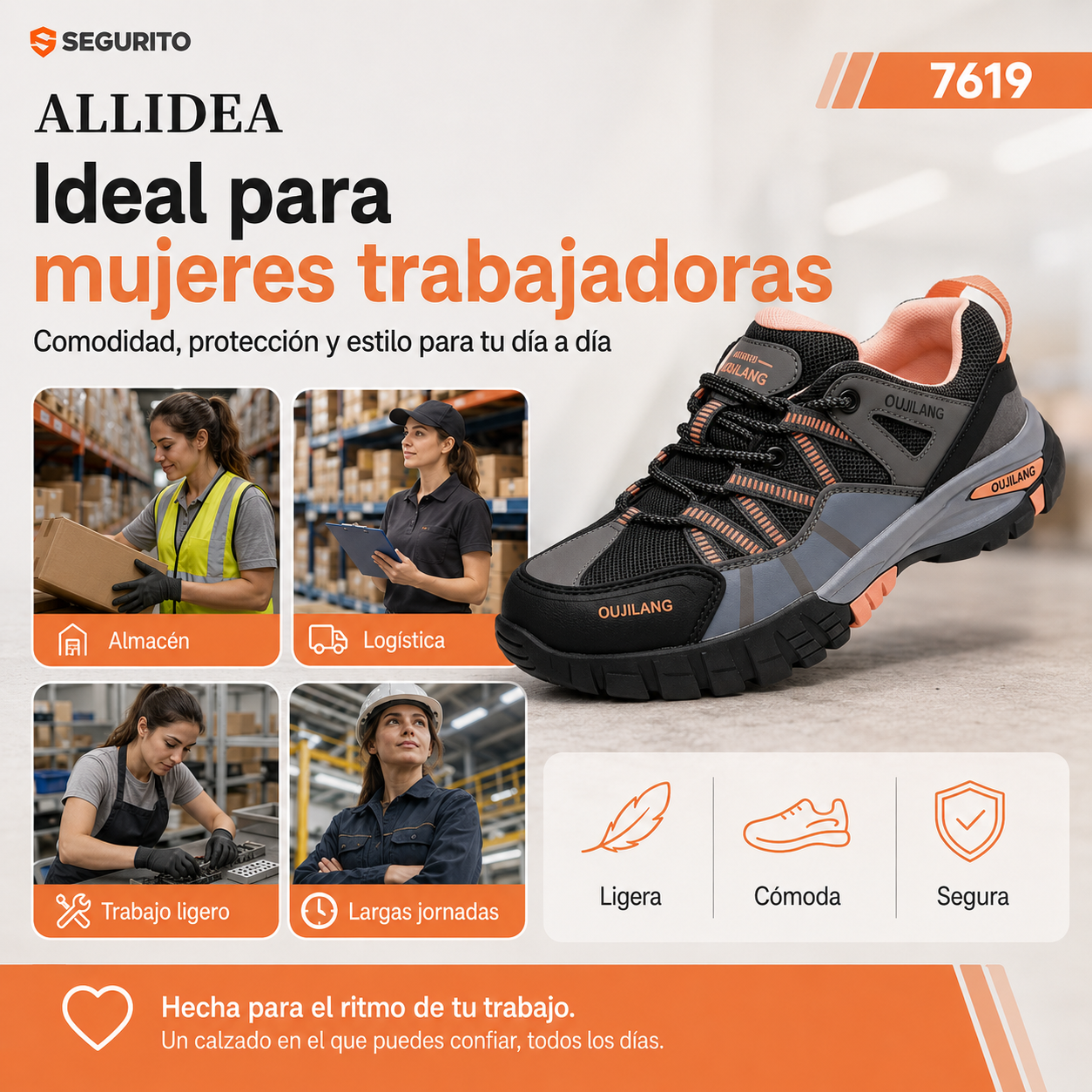 ALLIDEA 7619 |Zapatos de Seguridad para Mujer Deportivos Altos Punta de Acero NOM-113