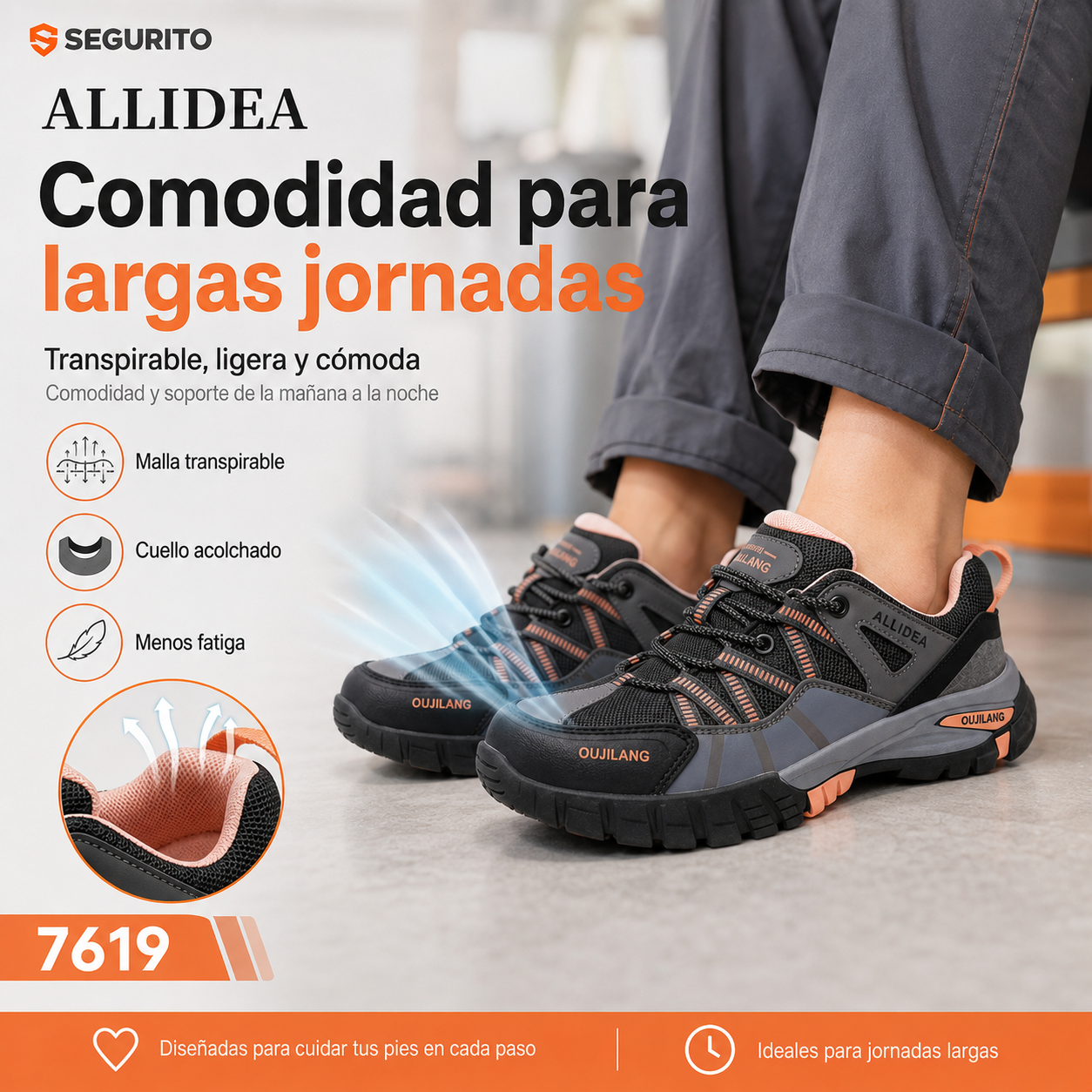 ALLIDEA 7619 |Zapatos de Seguridad para Mujer Deportivos Altos Punta de Acero NOM-113
