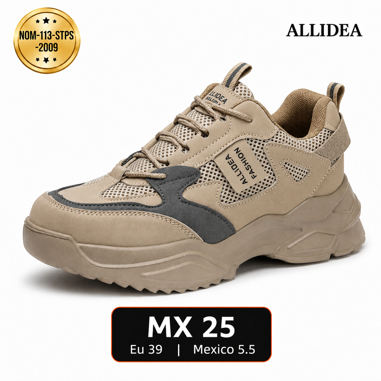ALLIDEA A3 Caqui Zapato de Seguridad para Mujer Ligero Antiderrapante NOM-113