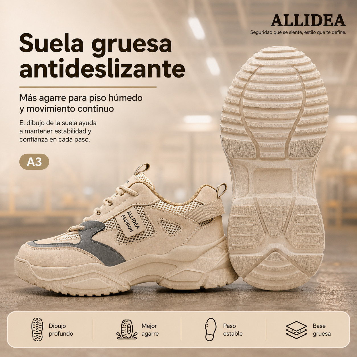 ALLIDEA A3 Caqui Zapato de Seguridad para Mujer Ligero Antiderrapante NOM-113