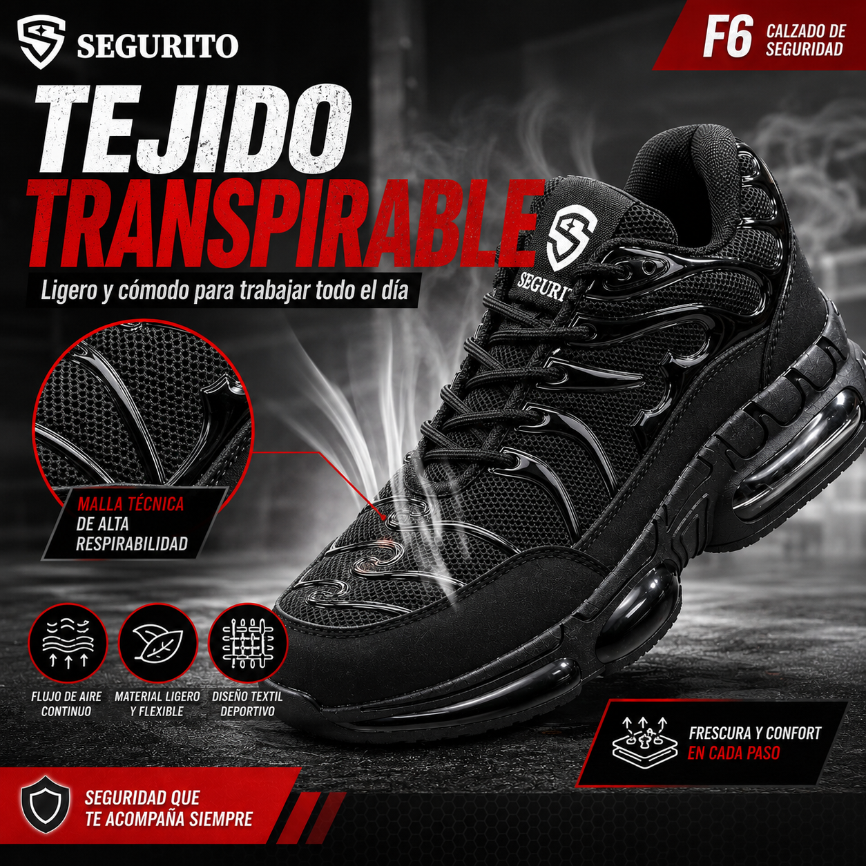 SEGURITO F6 Zapatos de Malla Transpirable Ultraligeros con Punta de Acero NOM-113