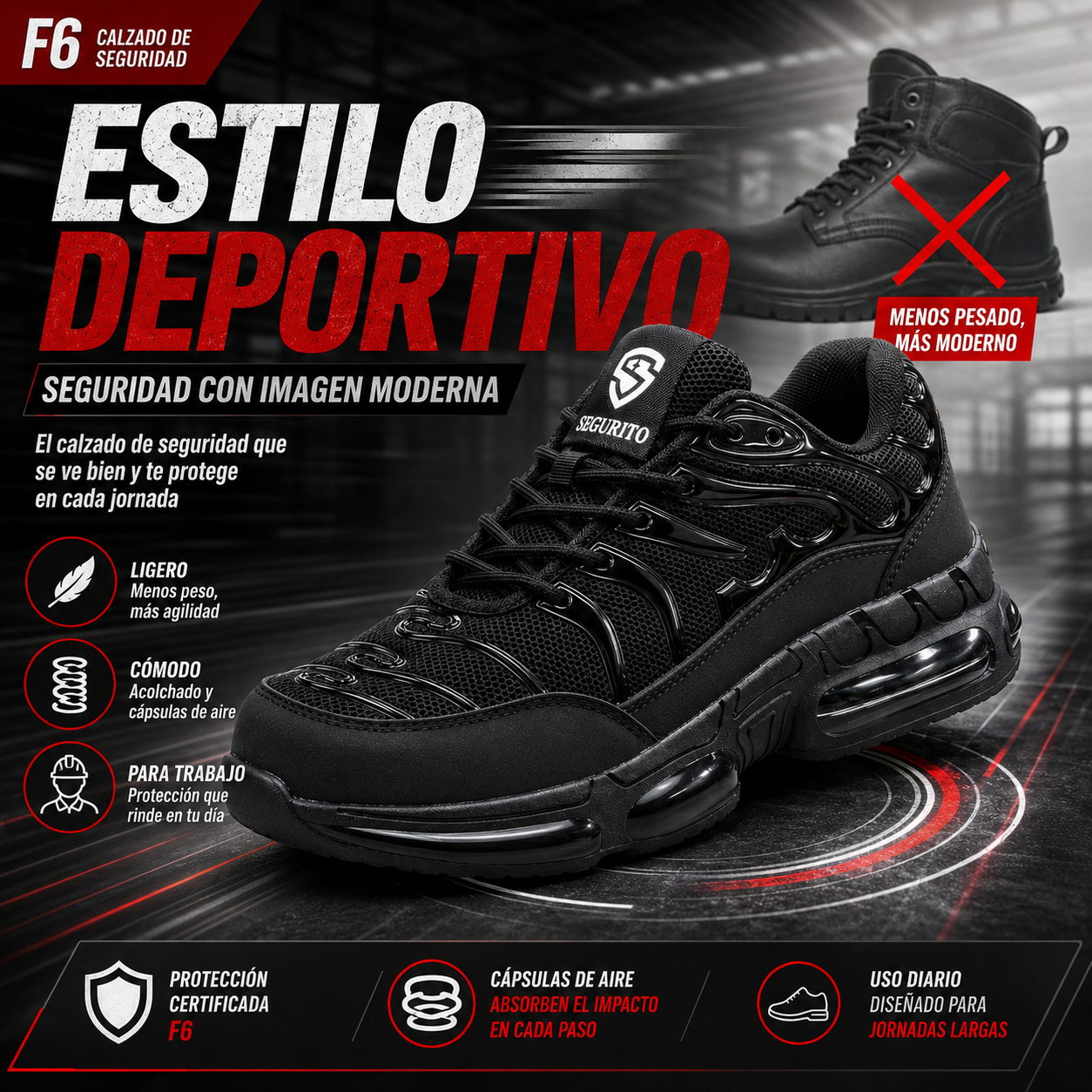 SEGURITO F6 Zapatos de Malla Transpirable Ultraligeros con Punta de Acero NOM-113