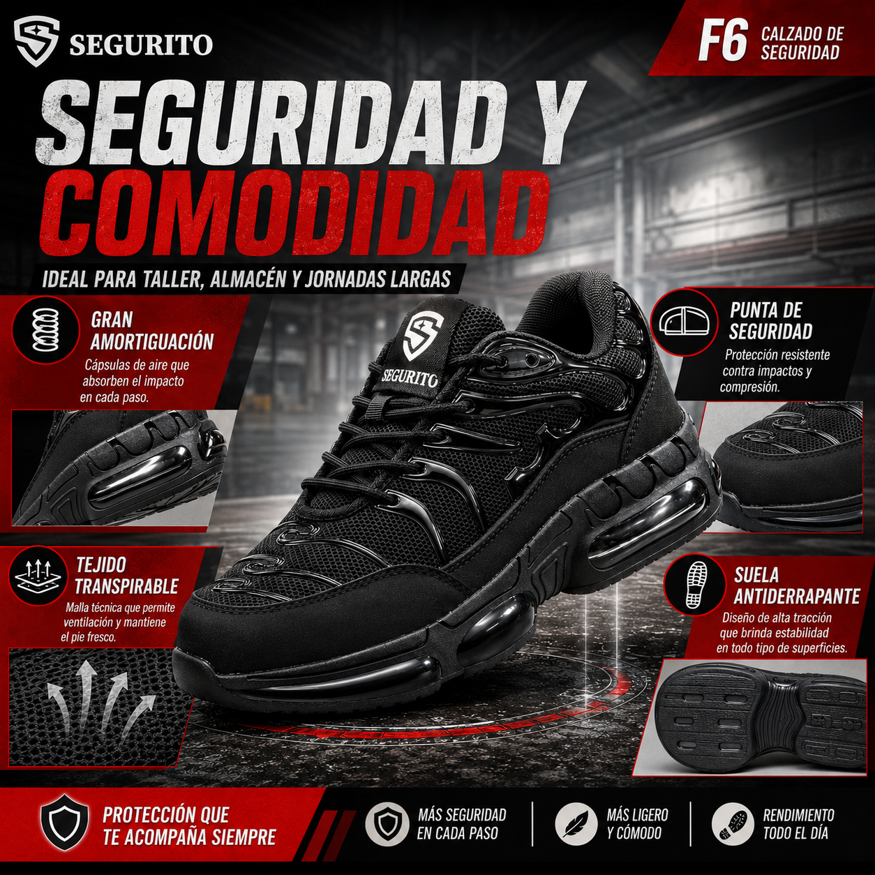 SEGURITO F6 Zapatos de Malla Transpirable Ultraligeros con Punta de Acero NOM-113