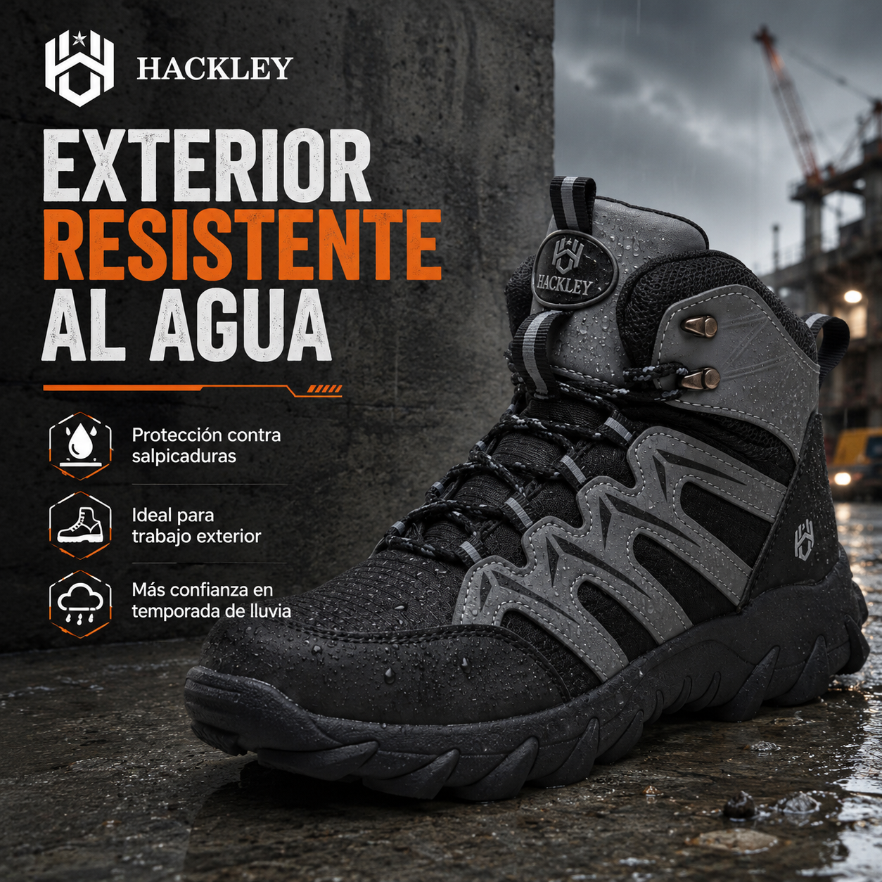 HACKLEY G3 Gris  Bota Industrial Alta Antiderrapante Punta de Acero NOM-113