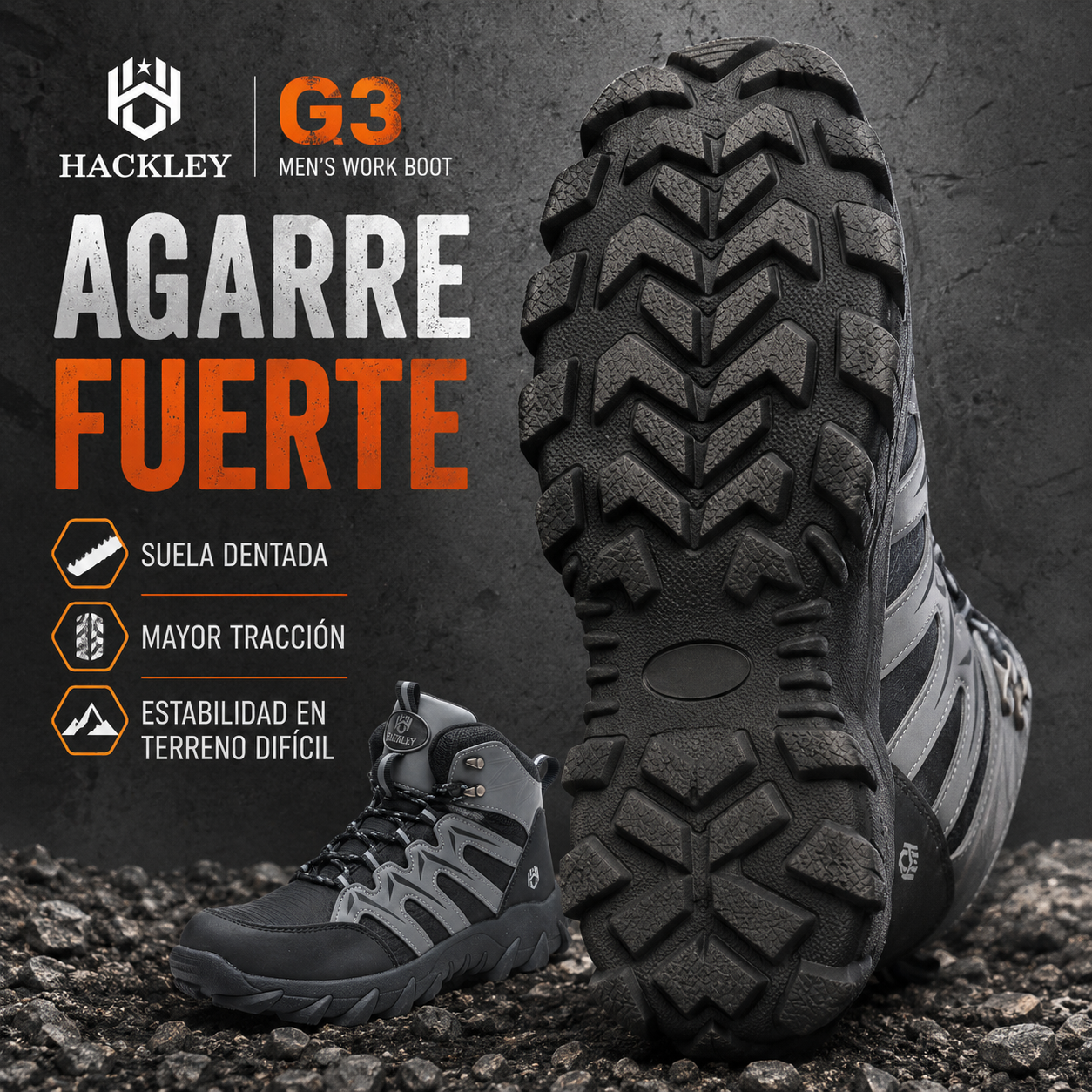 HACKLEY G3 Gris  Bota Industrial Alta Antiderrapante Punta de Acero NOM-113