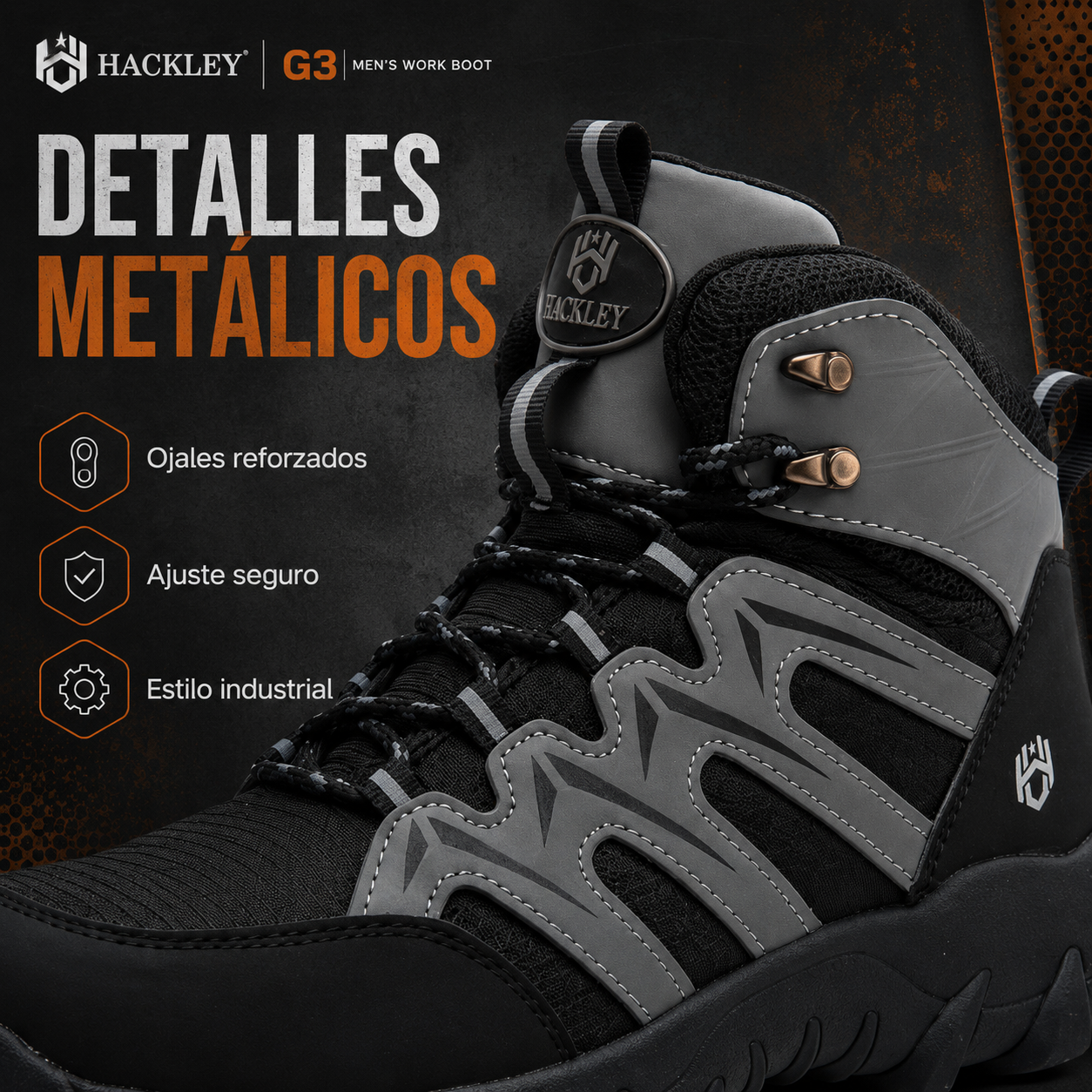 HACKLEY G3 Gris  Bota Industrial Alta Antiderrapante Punta de Acero NOM-113