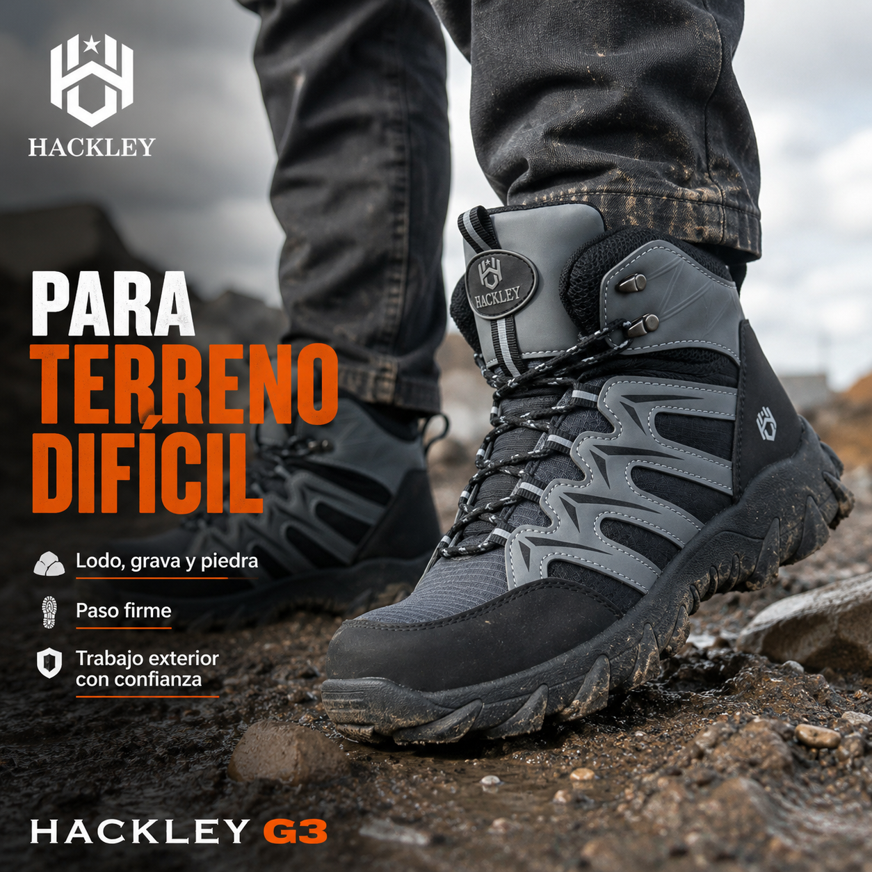 HACKLEY G3 Gris  Bota Industrial Alta Antiderrapante Punta de Acero NOM-113