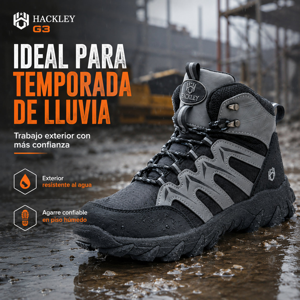 HACKLEY G3 Gris  Bota Industrial Alta Antiderrapante Punta de Acero NOM-113