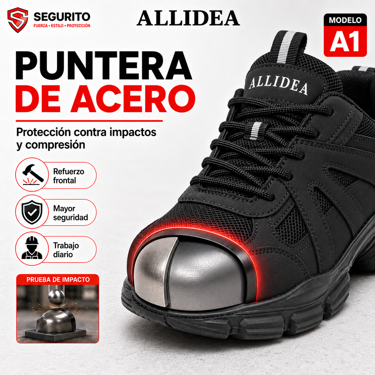 ALLIDEA A1 Negro | Zapatos de Seguridad para Mujer Deportivos Transpirables NOM-113