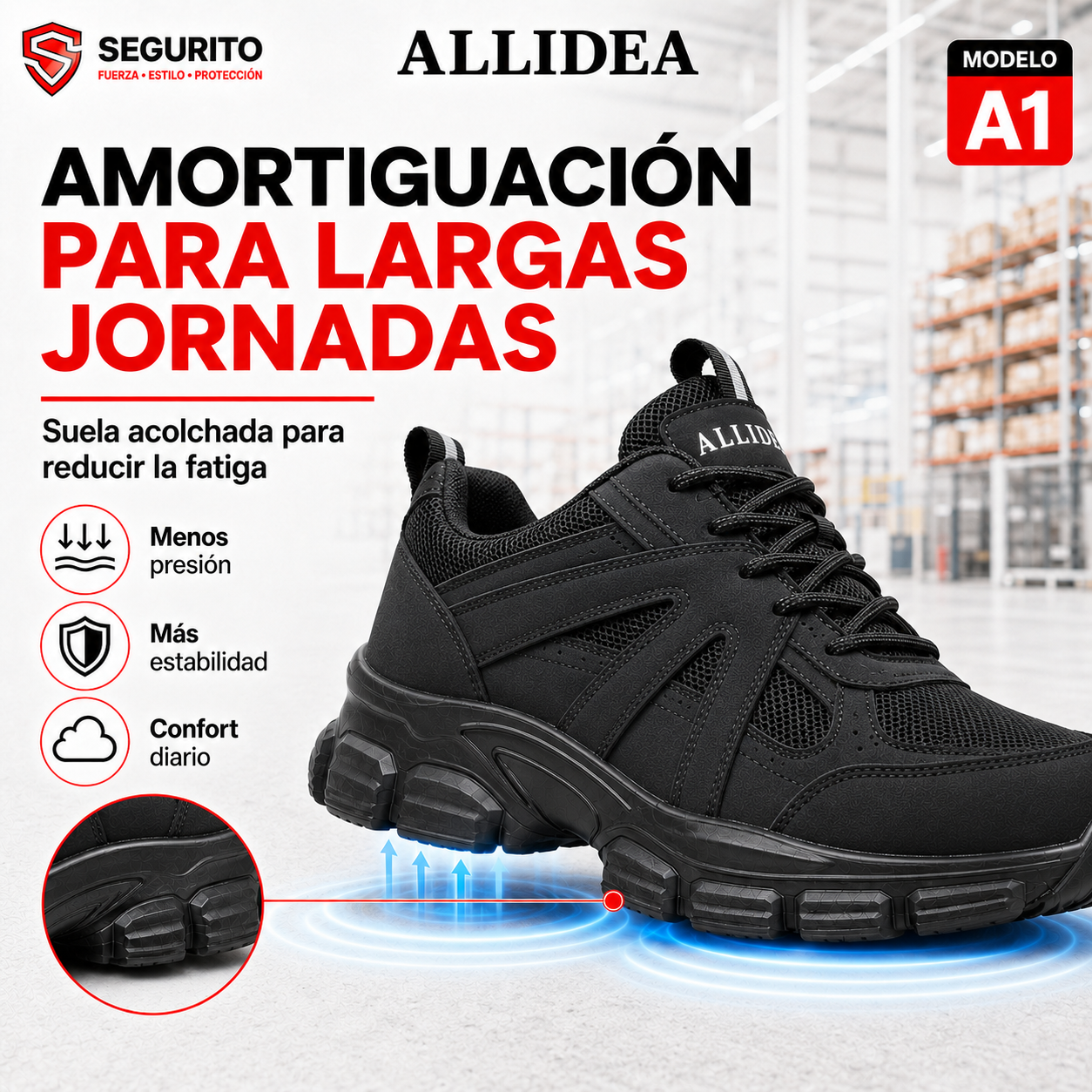 ALLIDEA A1 Negro | Zapatos de Seguridad para Mujer Deportivos Transpirables NOM-113