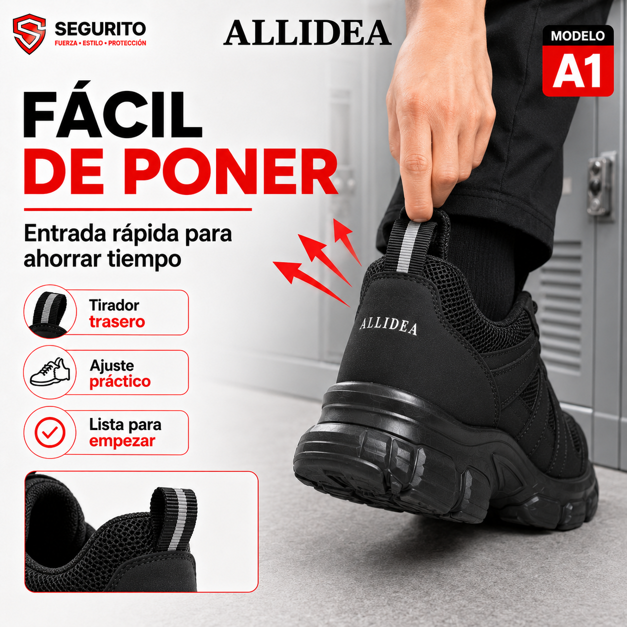 ALLIDEA A1 Negro | Zapatos de Seguridad para Mujer Deportivos Transpirables NOM-113