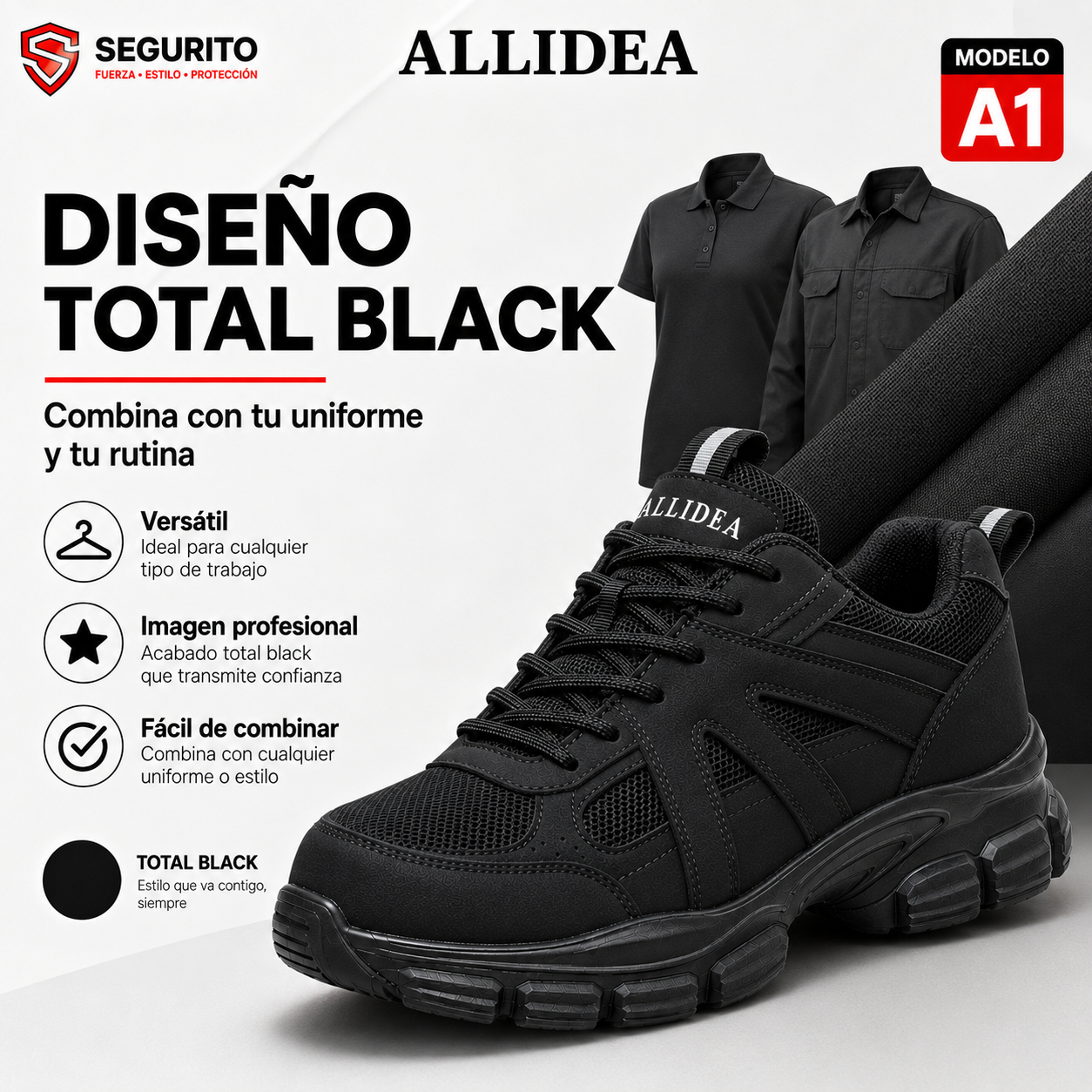 ALLIDEA A1 Negro | Zapatos de Seguridad para Mujer Deportivos Transpirables NOM-113
