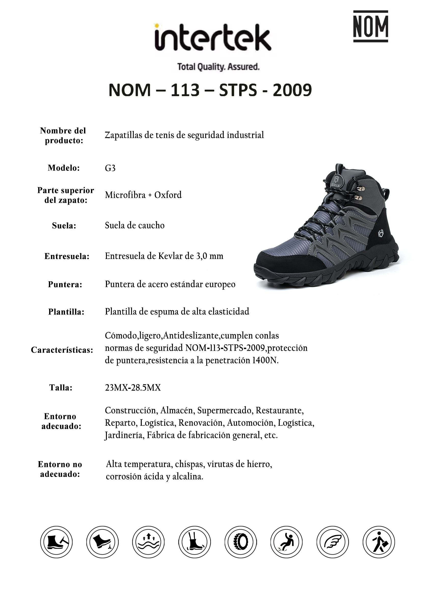 HACKLEY G3 Gris  Bota Industrial Alta Antiderrapante Punta de Acero NOM-113