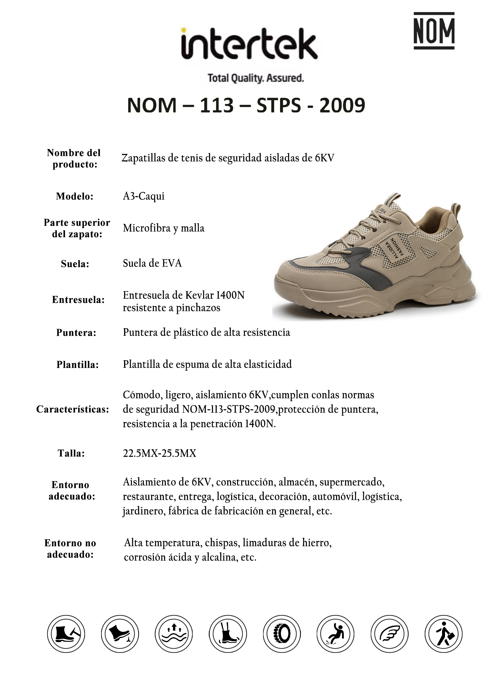 ALLIDEA A3 Caqui Zapato de Seguridad para Mujer Ligero Antiderrapante NOM-113