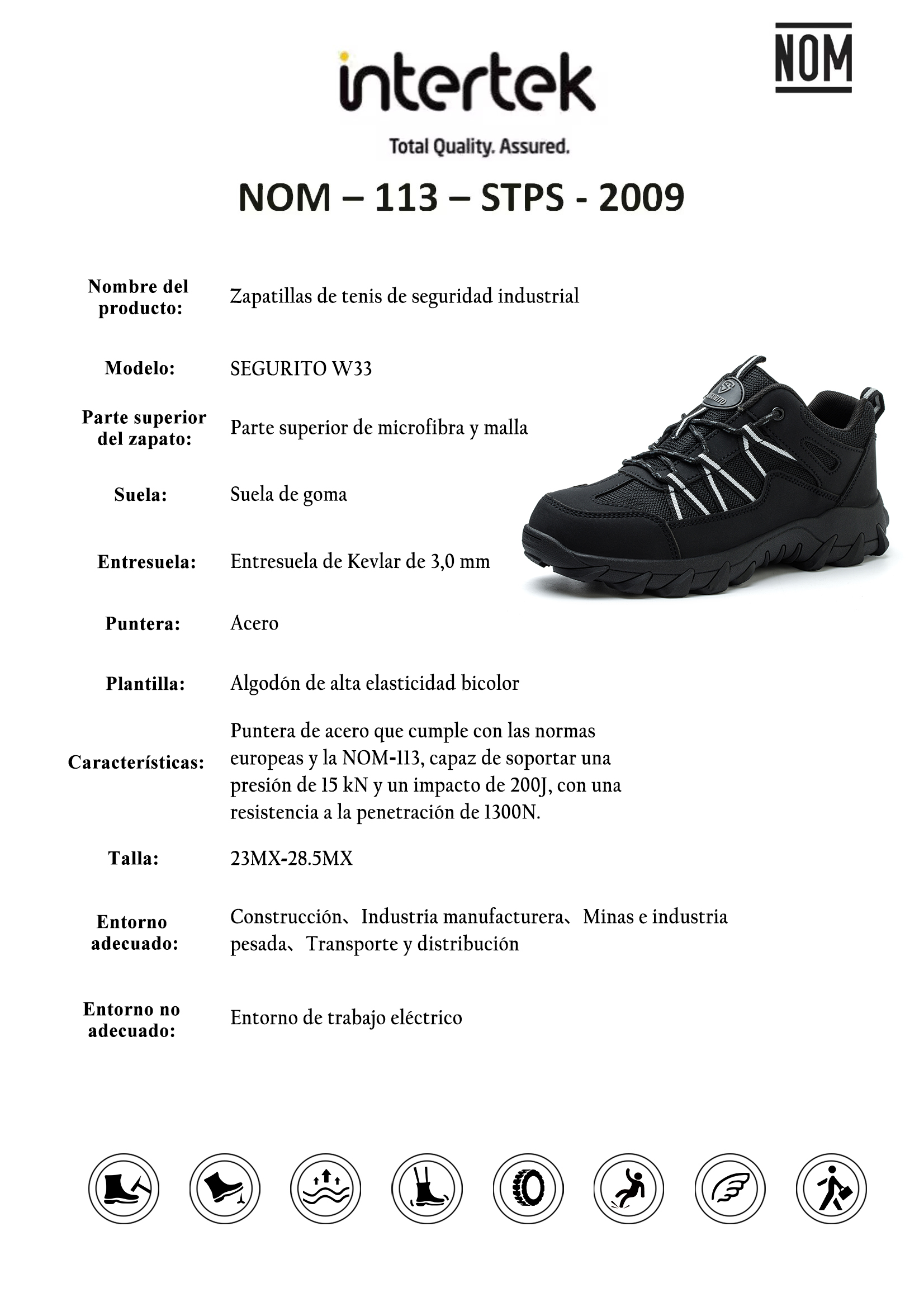 SEGURITO W33 | Zapato de Trabajo Antiderrapante Punta de Acero NOM-113