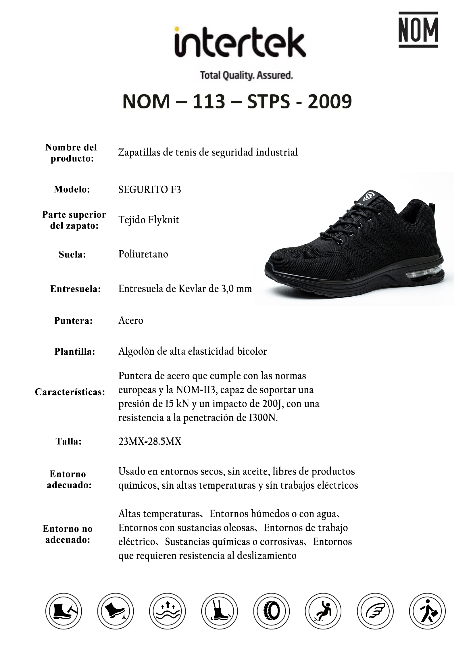 SEGURITO F3  Zapatillas Deportivas de Seguridad Casuales con Punta de Acero NOM-113