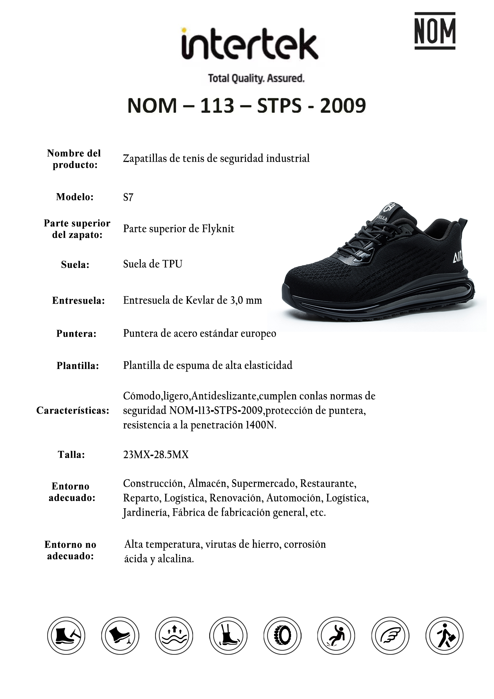 HACKLEY S7  Zapato Industrial Ligero Antiderrapante Punta de Acero NOM-113