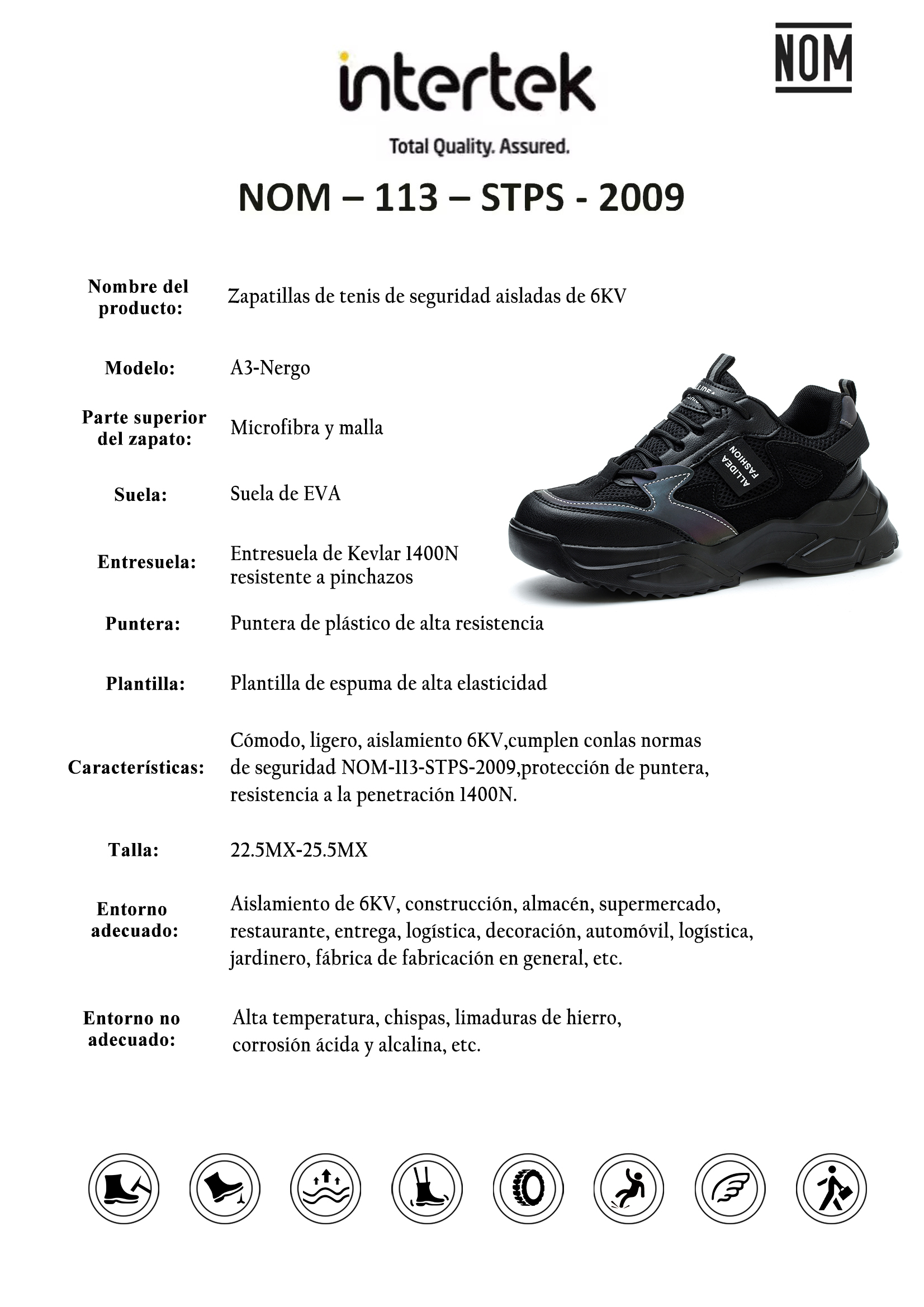 ALLIDEA A3 Negro | Zapato de Seguridad para Mujer Ligero Antiderrapante NOM-113