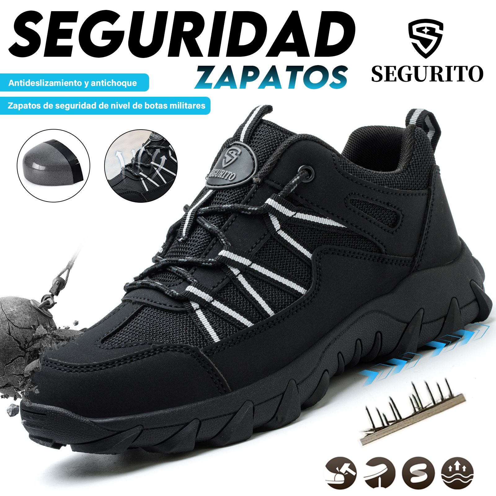 SEGURITO Safety Work Shoes with Wear-Resistant Rubber Sole, Slip-Resistant & Durable
