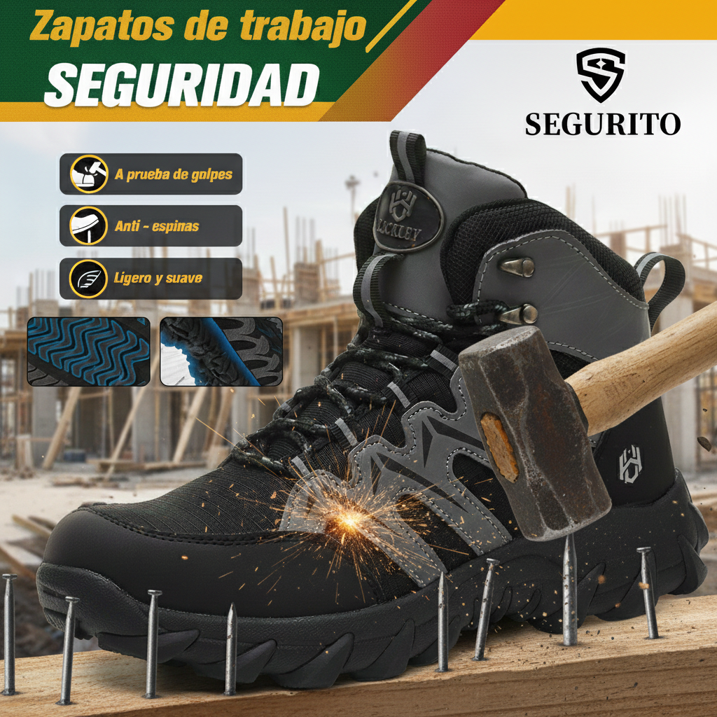 SEGURITO Construction Safety Boots, Impact & Puncture Resistant, Non-Slip Sole, Black/Grey