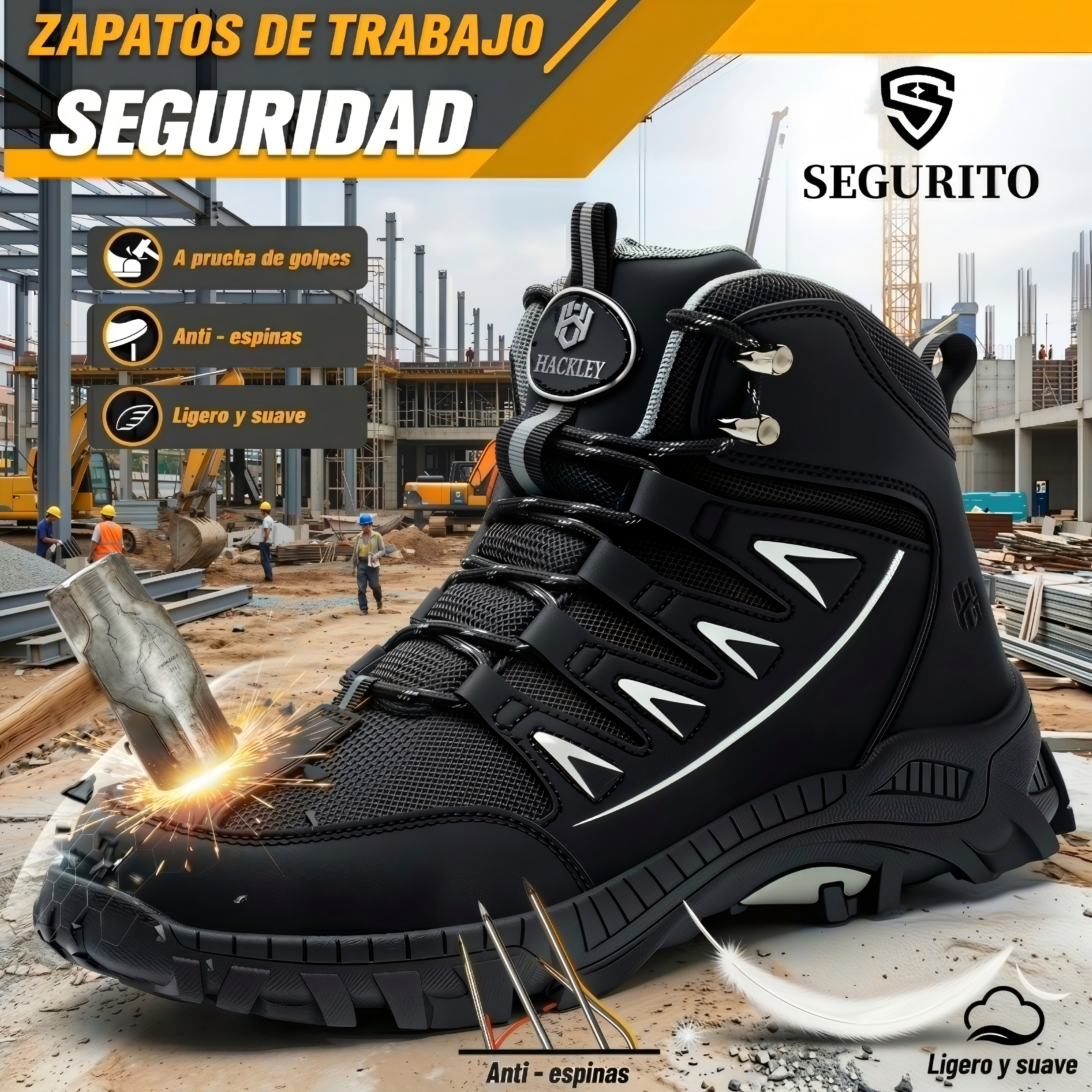 SEGURITO Industrial Safety Work Boots, Impact & Puncture Resistant, Lightweight Comfort, Black
