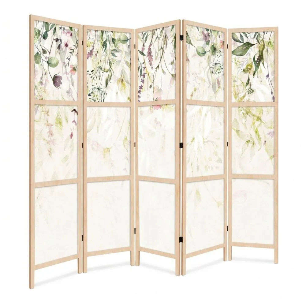 Biombo de Estilo Japonés de 5 Paneles con Motivo de Flores